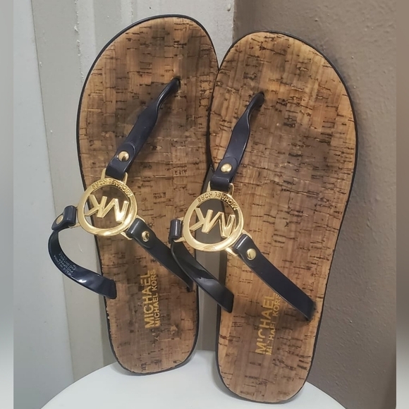 Michael Kors Sandals MK Blueblack Jelly PVC Cork Thong Flip Flop🌴✌️ - Picture 6 of 8